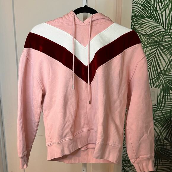 Sandro Paris Gena Velvet Chevron Hoodie in Pink Size Medium - Picture 4 of 9